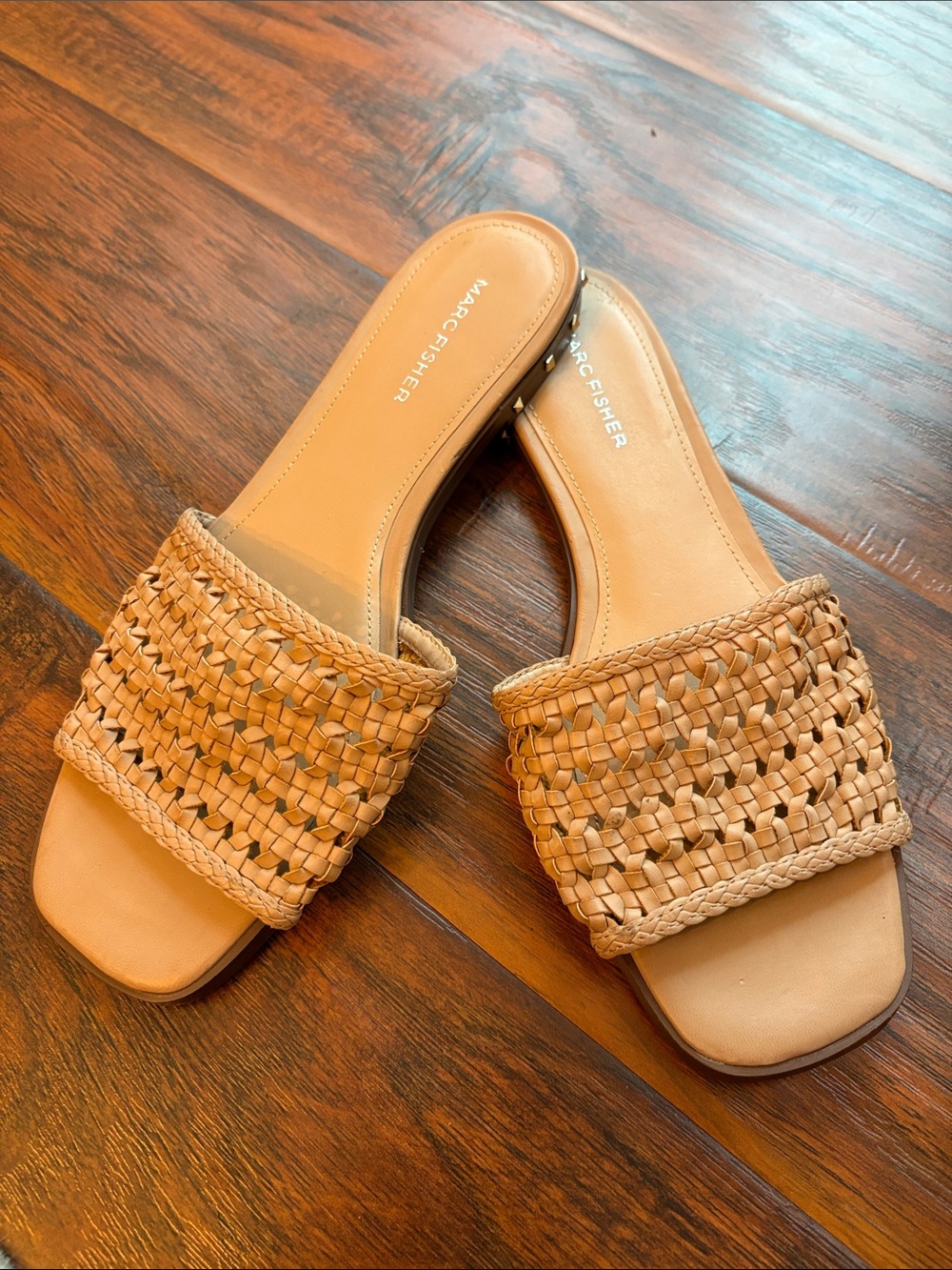 Marc Fisher Tan Woven Slide Sandals